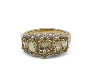 14K Yellow Gold Ring with Citrines and Diamonds