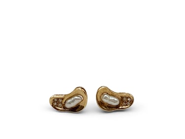 Pair of 14K Yellow Gold, Pearl, and Diamond Earrings