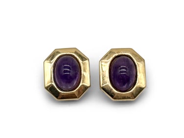 Pair of 14K Yellow Gold and Amethyst Earrings