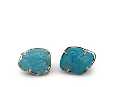 Pair of 14K and Turquoise Nugget Earrings