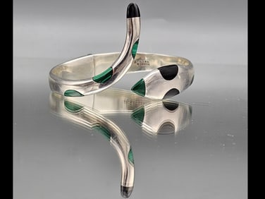 Mexican Sterling Silver Stone Snake Bracelet