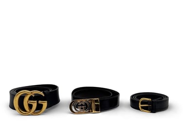 Three Vintage Gucci Italian Black Leather Belts