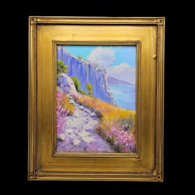 Gilt-Framed Oil/Board: Landscape