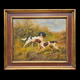 Contemporary Acrylic on Canvas: Hunting Dogs