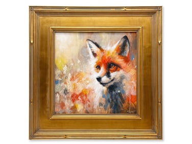 Gilt-Framed Oil/Board: Fox