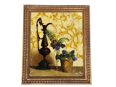 19th C. Oil/Board: Pansy Still Life