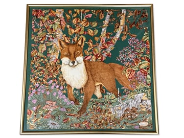 Framed Gucci Fox and Woodland Silk Scarf