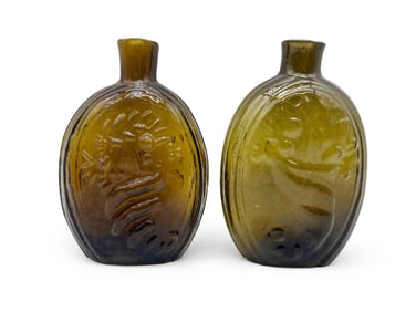 Two American Cornucopia and Urn Flasks