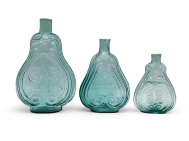 Three American Aqua Scroll Flasks