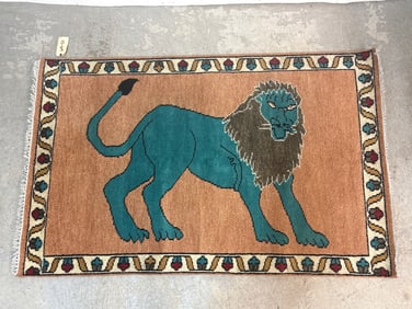 Turkish Blue Lion Carpet, 3ft 10in x 6ft
