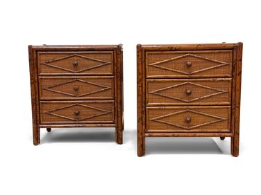 Pair of Decorator Faux Bamboo Nightstands