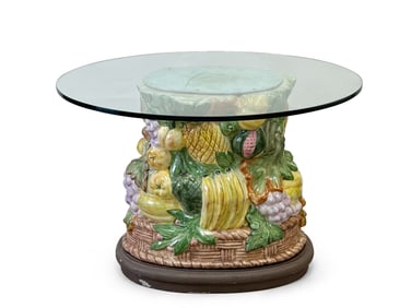 Whimsical Glazed Ceramic Fruit Basket Table