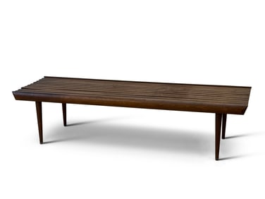 Midcentury Modern Slat Bench with Tapering Legs