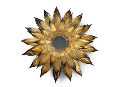 Hollywood Regency-style Gilt Metal Starburst Mirror