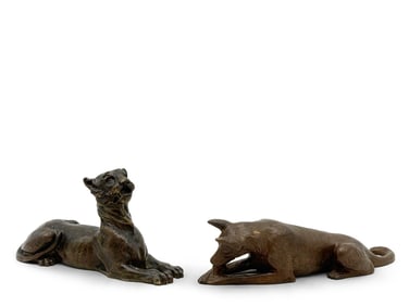 Bronze Panther and Dog Figurines