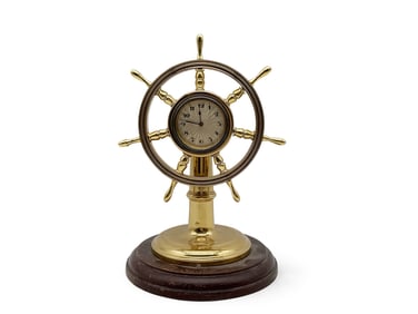 Brass Ship's Wheel Shelf Clock