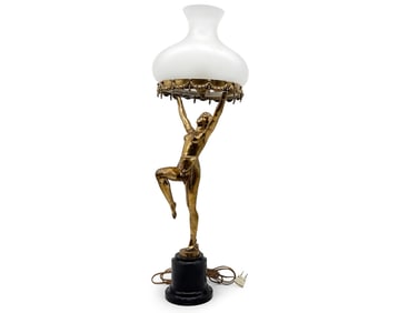 Art Deco Gilt Metal Figural Parlor Lamp