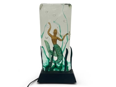 Italian Murano Glass Block Mermaid Lamp