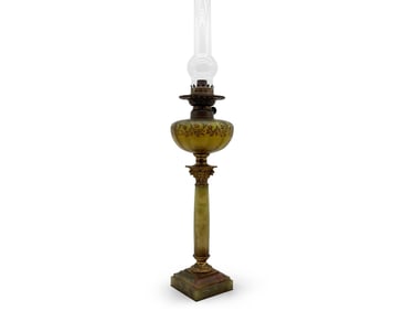 French Onyx and Glass Oil Lamp