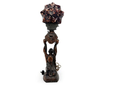 Art Deco Figural Lamp and Czech Glass Shade
