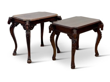 Pr. French-style Horse Head Carved Mahogany Stands