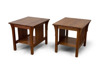 Pair of Stickley Cherry Spindle Lamp Tables