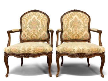Pair of Louis XV-style Carved Fauteuils