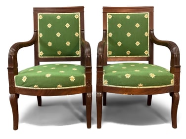 Pair of French Empire Mahogany Fauteuils