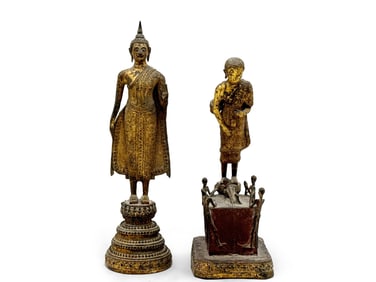 Two Thai Gilt Bronze Boddhivista Statues