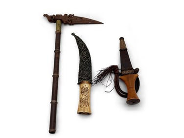 Indian Zaghnal Battle Axe and Two Knives