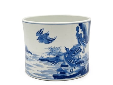 Chinese Blue & White Porcelain Brush Pot