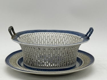 Chinese Canton Reticulated Chestnut Basket and Underplate