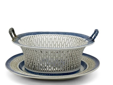 Chinese Canton Reticulated Chestnut Basket and Underplate