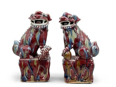Pair of Chinese Flambé Foo Lions