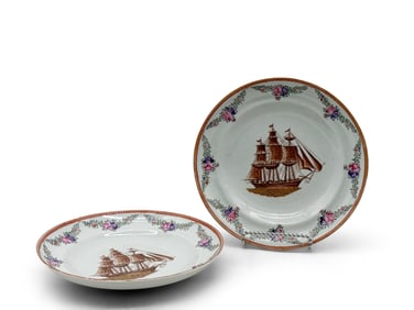 Two Chinese Export Ship Plates