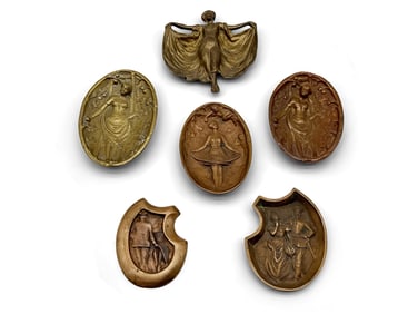 Five Early 20th C. Cast Metal Naughty Trays