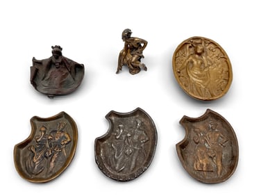Five Brass & Cast Iron Naughty Ashtrays and Sculpture