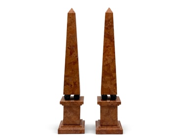 Two Egyptian Revival-style Rouge Marble Obelisks