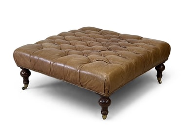 Regency-style Tufted Leather Ottoman