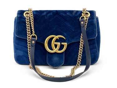 Gucci GG Marmont Blue Velvet Purse