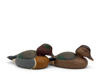 Pair of Wildflower Decoy Co. Green Wing Decoys