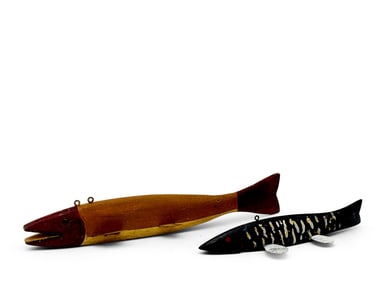 Two Large Carved and Painted Fish Decoys