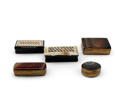 Five Very Fine Stone and Inlaid Trinket Boxes