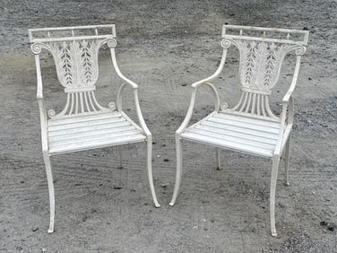 Pair of Regency-style Cast Iron Garden Chairs