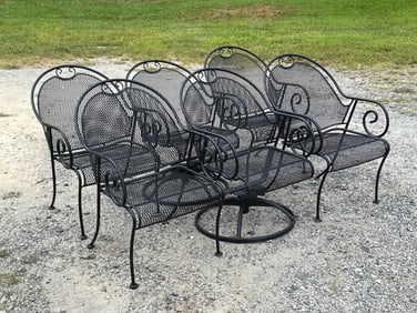 Six Wrought Iron Patio Armchairs