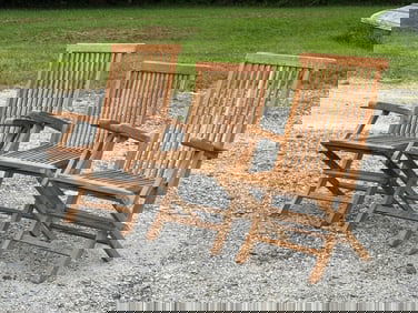 Three Teak Folding Deck Chairs