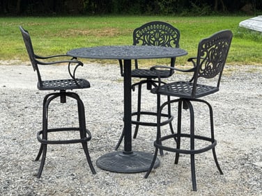 Cast Aluminum Counter-Height Table and Stools