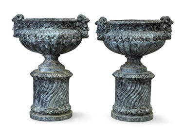 Pair of Italian Baroque-style Bronze Garden Urns