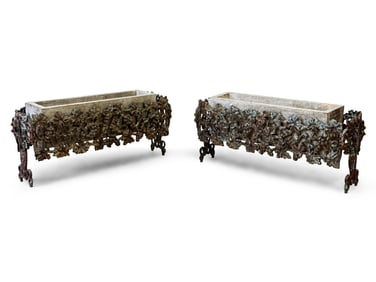 Pair of American Cast Iron Grapevine Garden Boxes