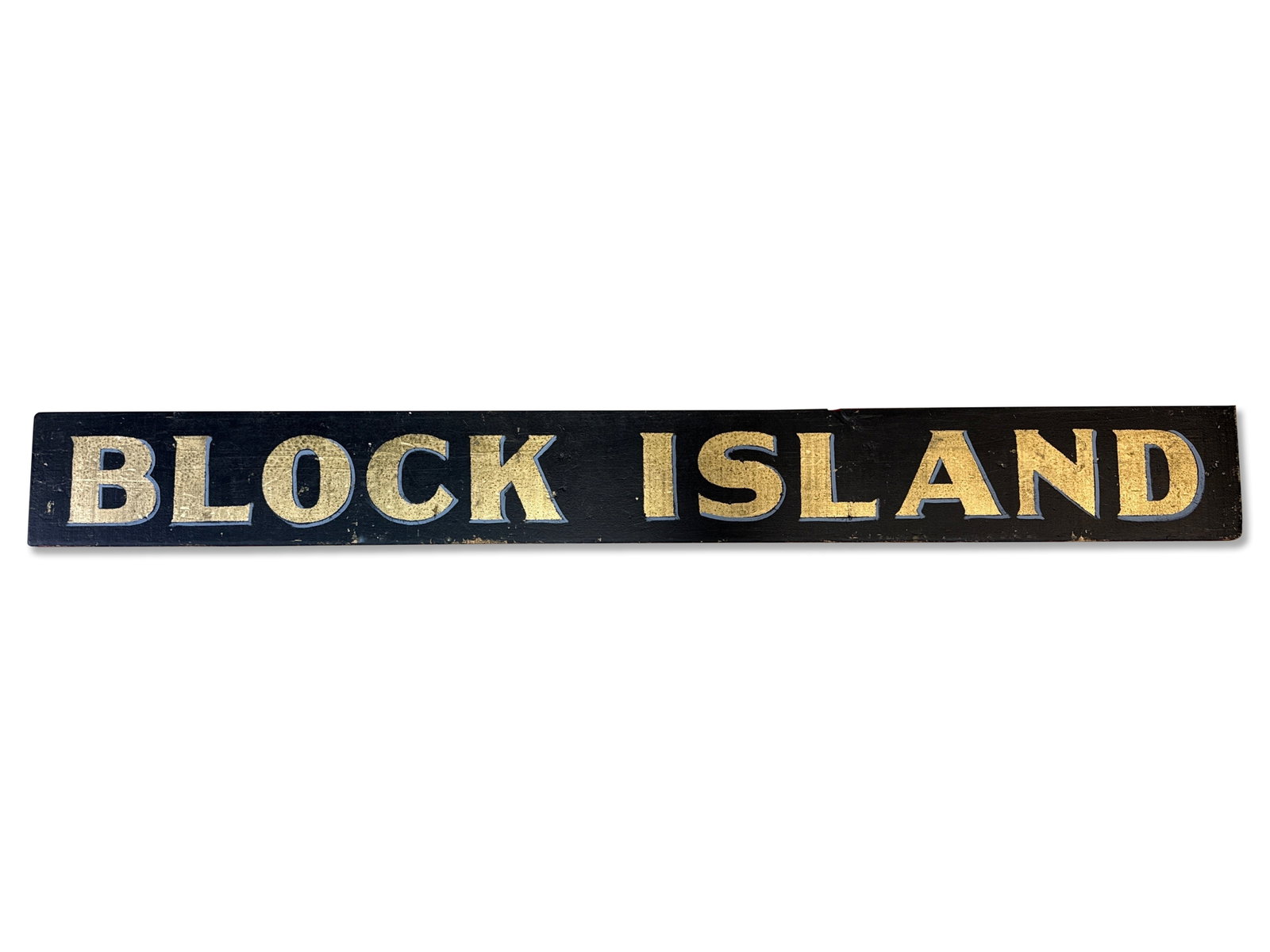 Painted Wood Sign: Block Island: A painted-wood sign for "Block Island". 8in tall x 69in wide. | You have additional shipping options, and are not required to use Live Shipping! Additional third-party shipper details; Philadelphia me
